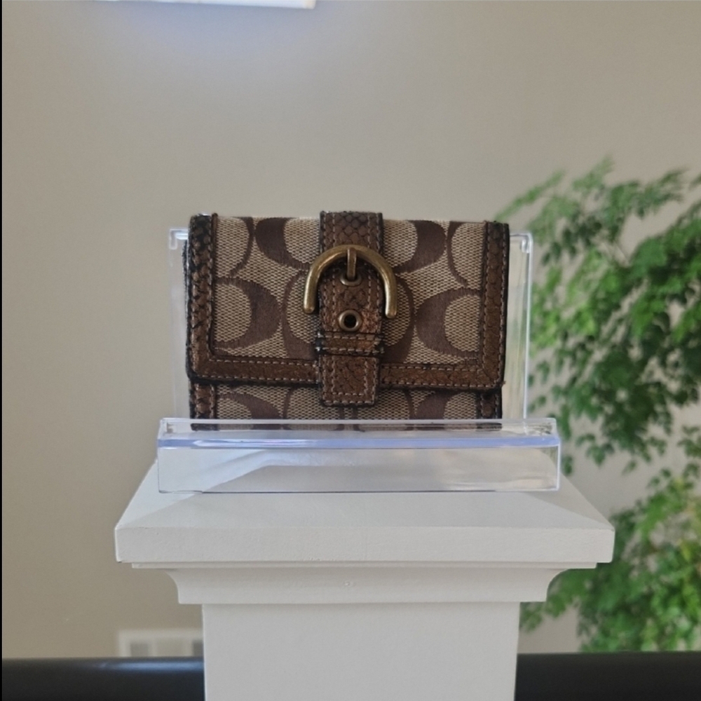Coach Brown Monogram Wallet with Buckle